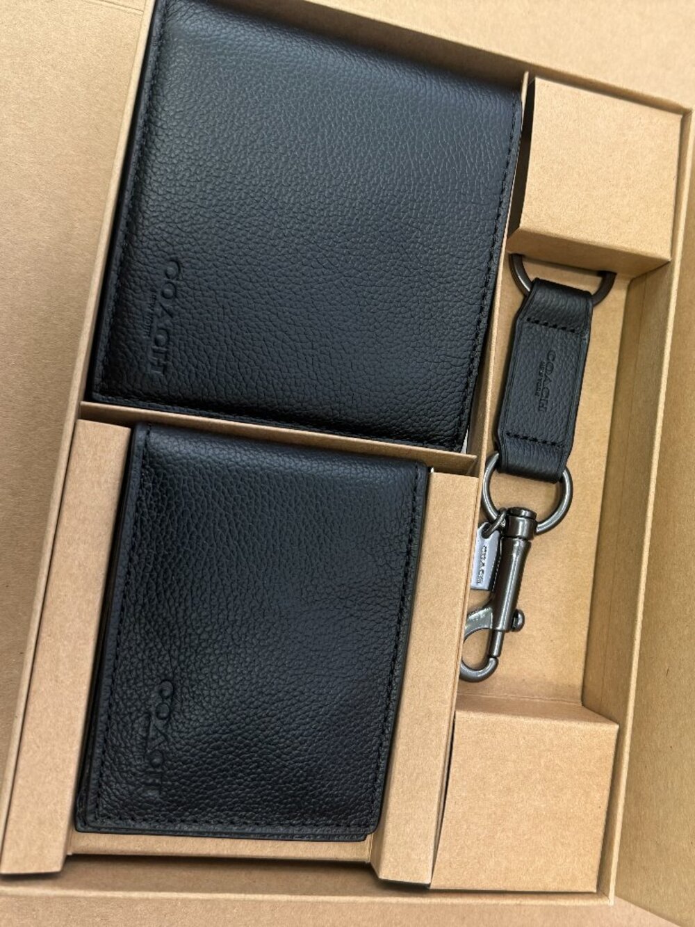 New Coach Men's 3 in 1 Compact ID Leather Wallet With Key Fob F64118